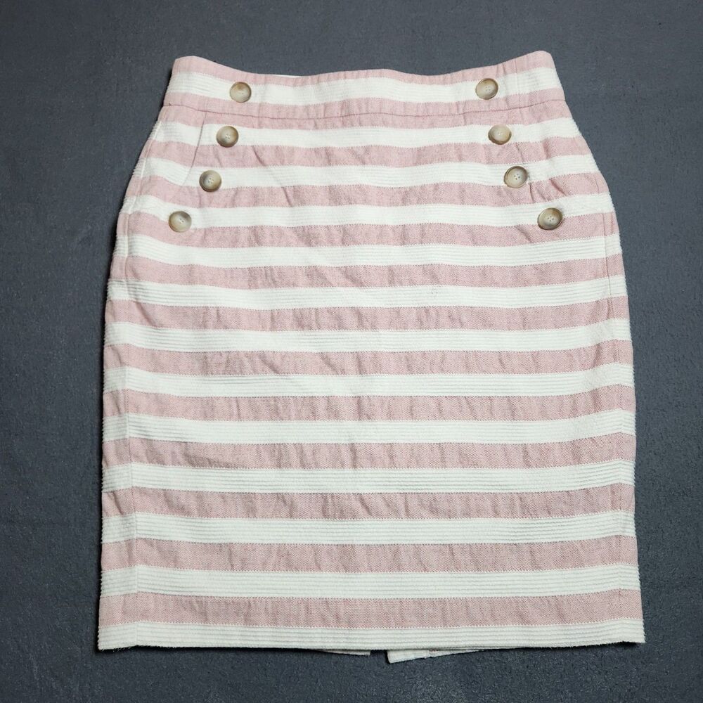 Ann Taylor LOFT Skirt Women 8 Nautical Pink White Striped Lined Midi Straight